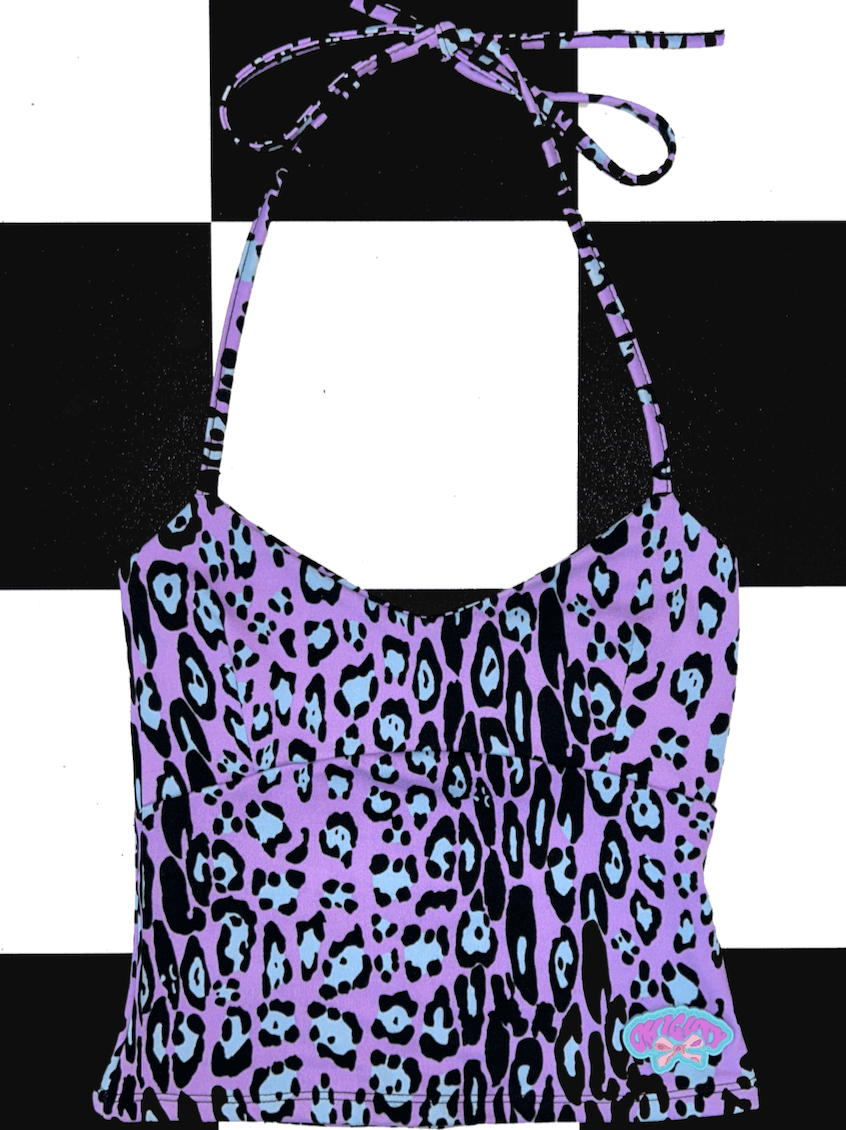 o'mighty RIBBON HALTER IN PURPLE LEOPARD
