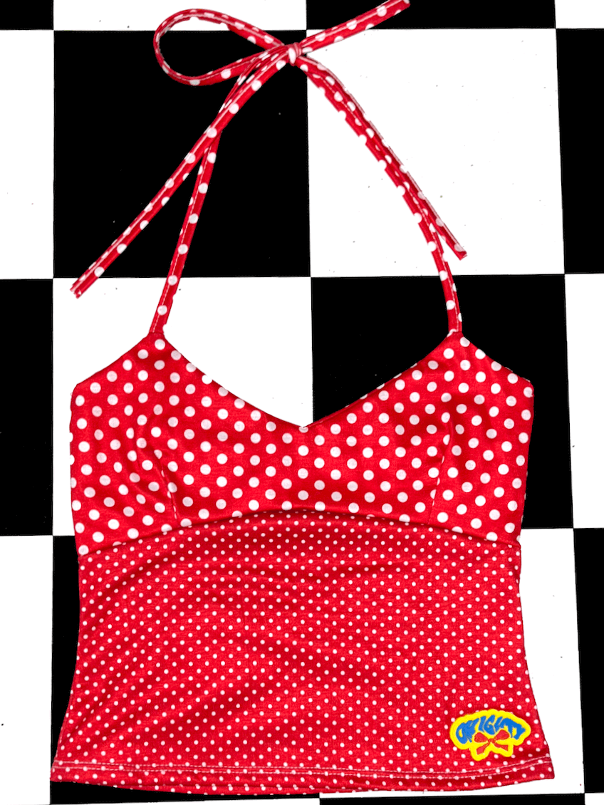 o'mighty RIBBON HALTER IN RED POLKA