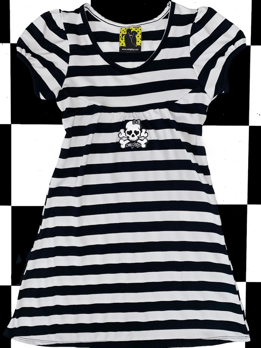 o'mighty SKULL BABYDOLL DRESS IN BLACK STRIPES