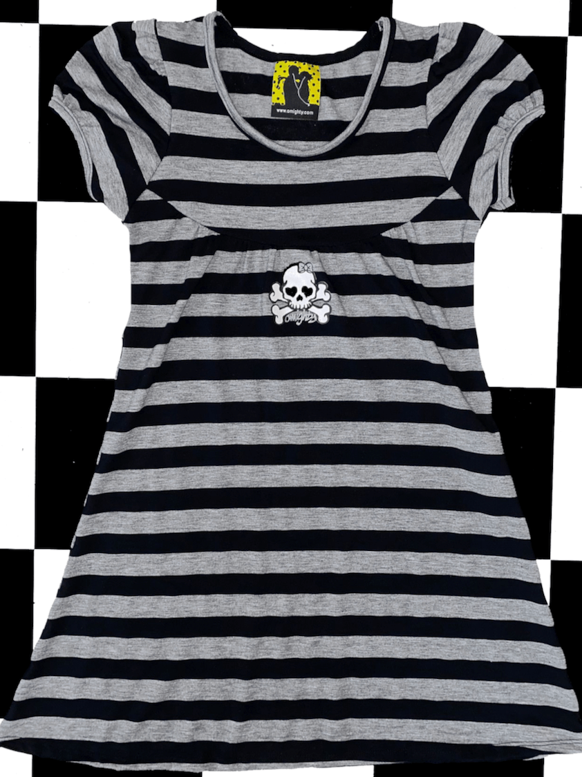 o'mighty SKULL BABYDOLL DRESS IN GREY STRIPES