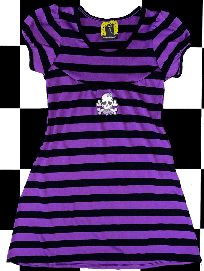 o'mighty SKULL BABYDOLL DRESS IN PURPLE STRIPES