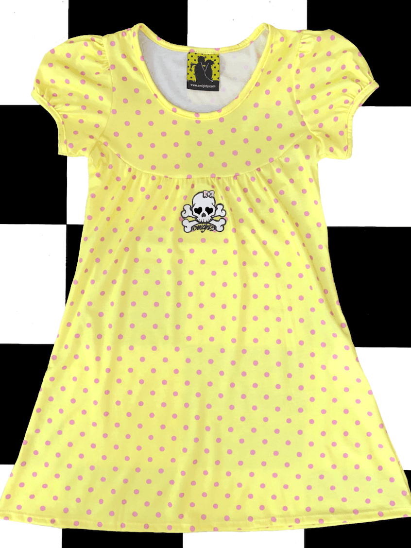 o'mighty SKULL BABYDOLL DRESS IN YELLOW POLKA
