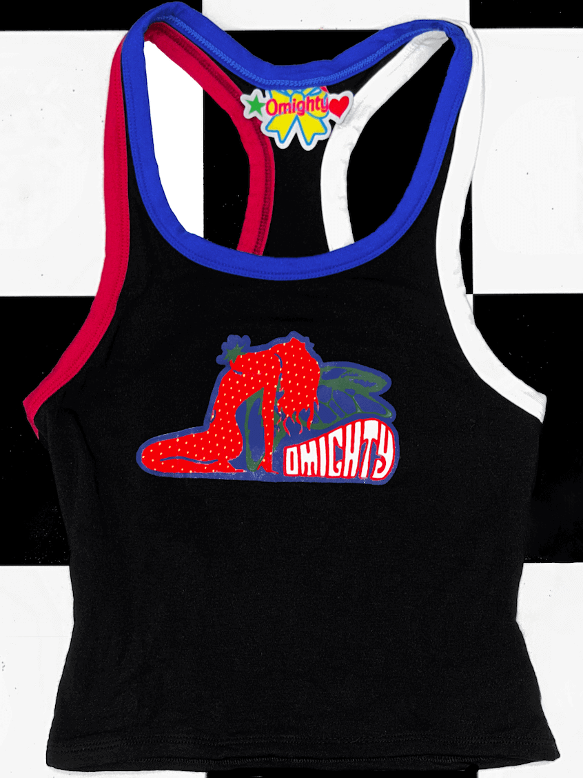 o'mighty STRAWBERRY GIRL RACER TANK IN BLACK