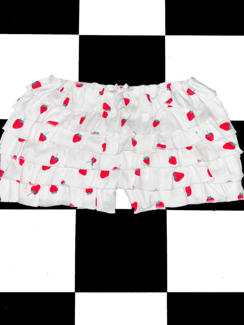 o'mighty STRAWBERRY POINTELLE RUFFLE SHORTS