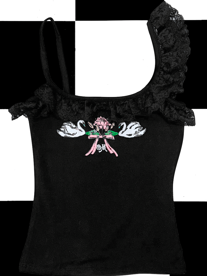 o'mighty SWAN LOGO LACE CAMI IN BLACK