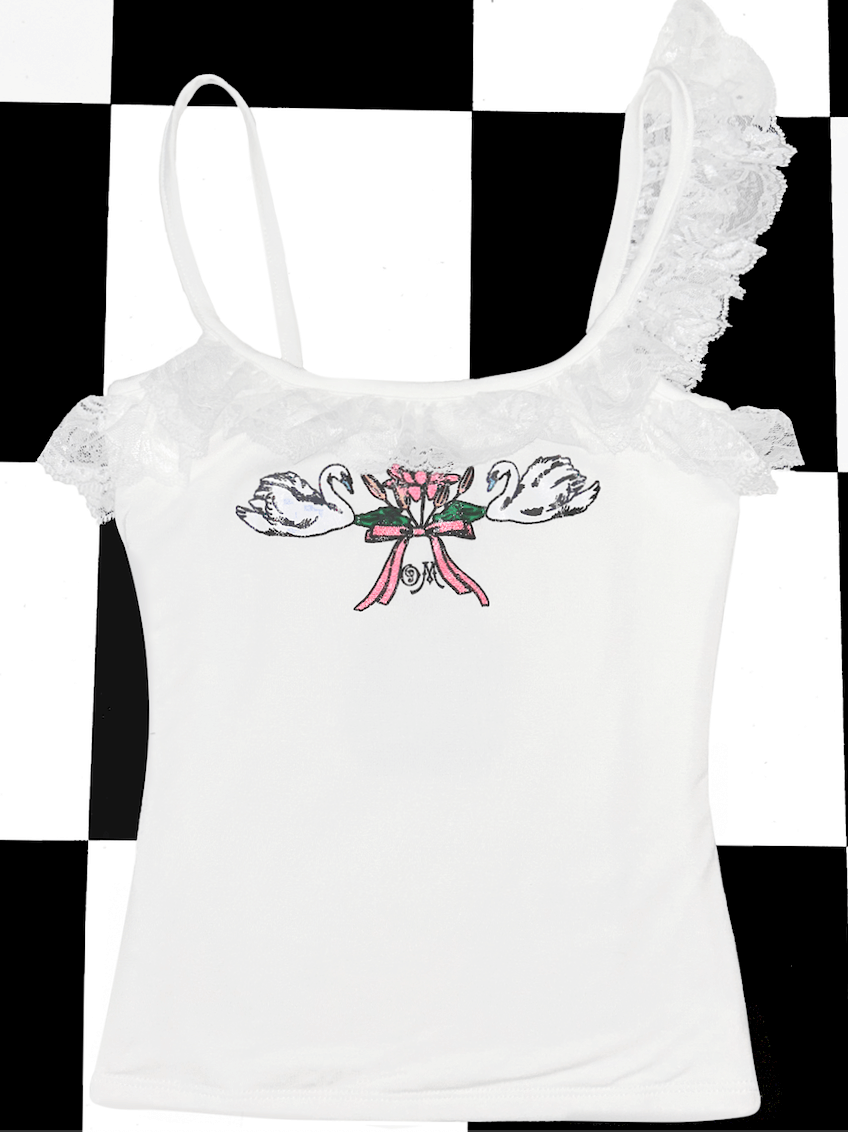 o'mighty SWAN LOGO LACE CAMI IN WHITE