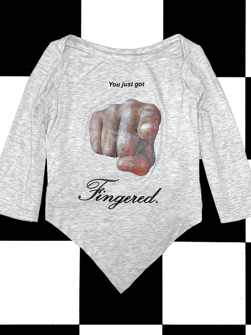 o'mighty YOU JUST GOT FINGERED GREY TOP