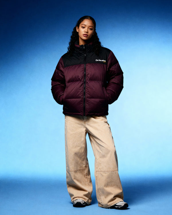 On Vacation Club Members Club Puffer Jacket - Burgundy