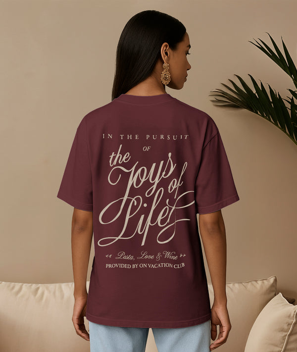 On Vacation Club Joys Of Life T-Shirt - Burgundy