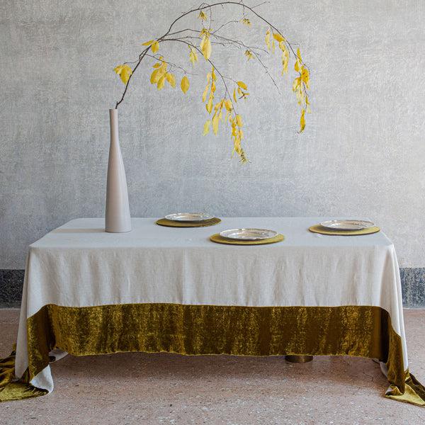once milano natural linen tablecloth with velvet border