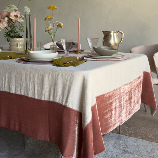 Once Milano Natural Linen Tablecloth With Velvet Border