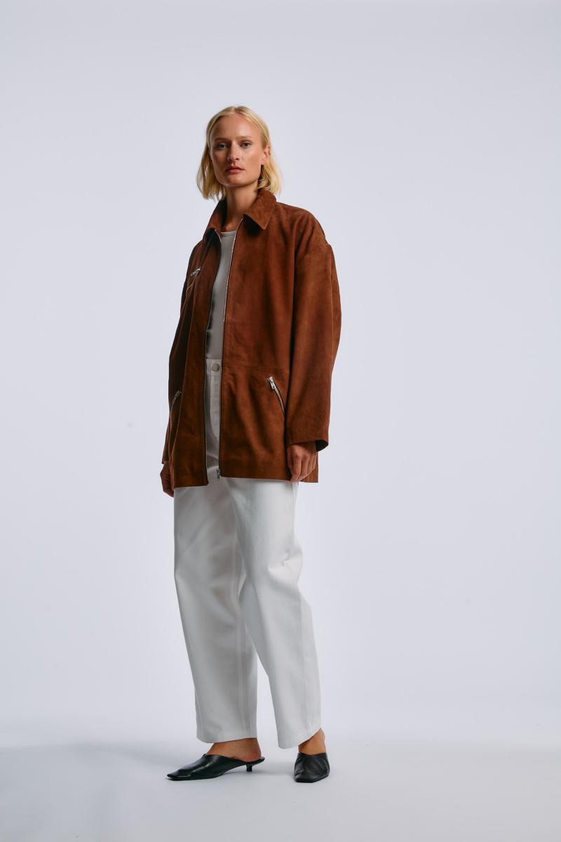 One & Other AMBER SUEDE LEATHER JACKET COGNAC BROWN