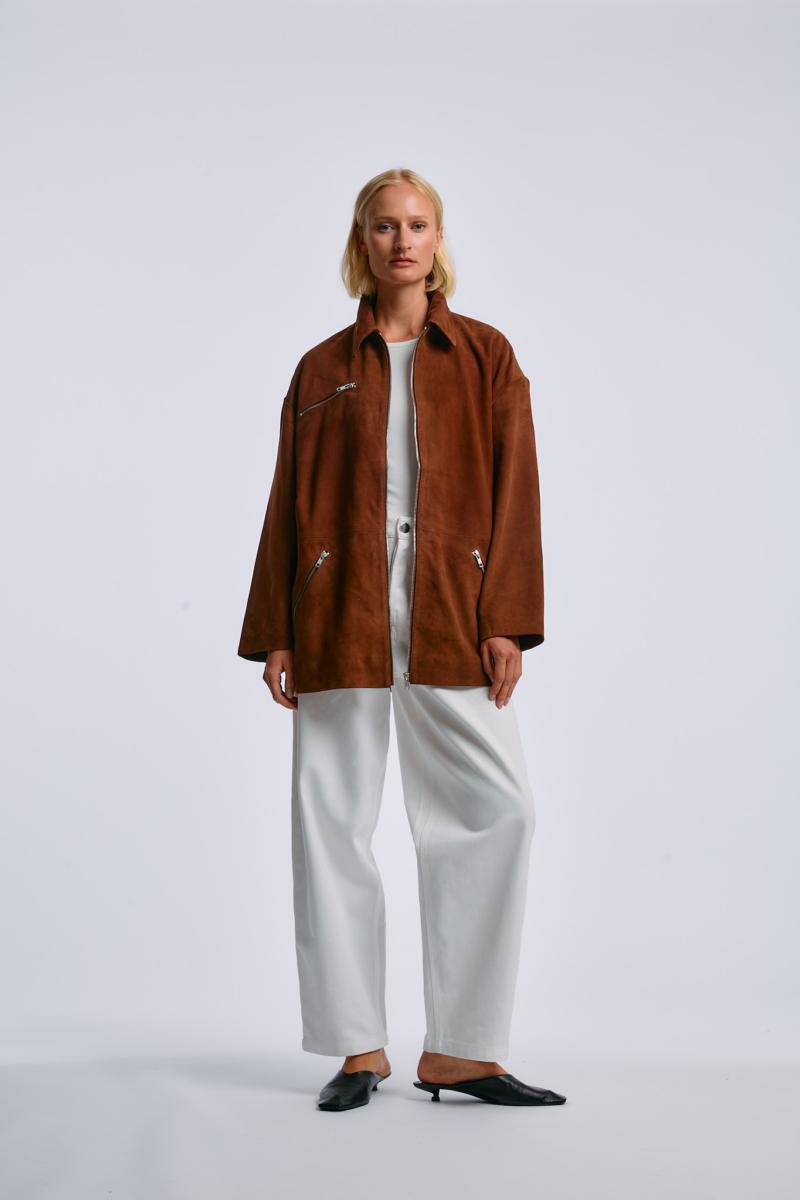 One & Other AMBER SUEDE LEATHER JACKET COGNAC BROWN