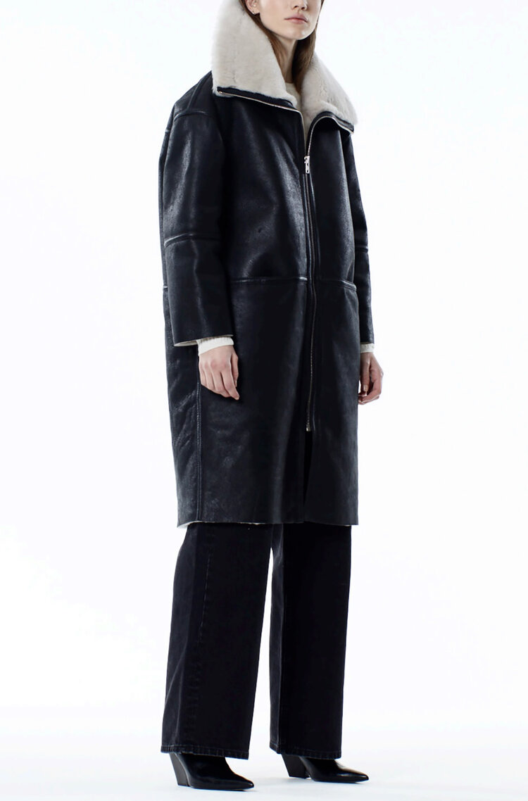 One & Other LOLLO SHEARLING COAT BLACK