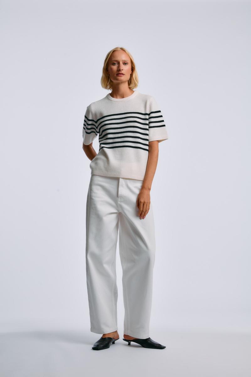 One & Other MARLO STRIPE KNITTED TOP OFFWHITE