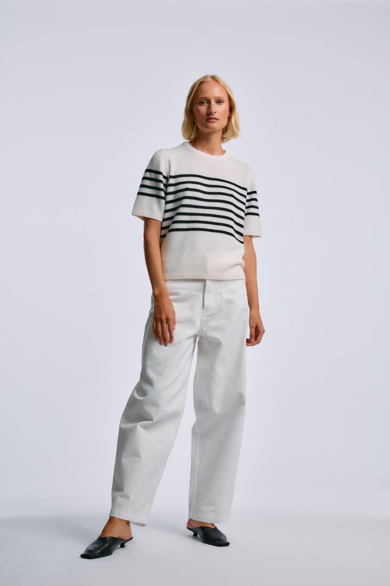 One & Other MARLO STRIPE KNITTED TOP OFFWHITE