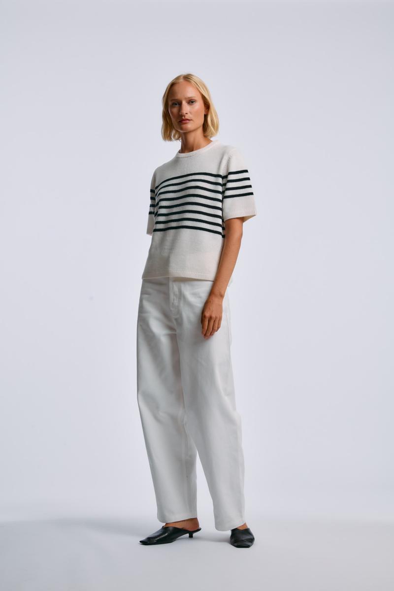 One & Other MARLO STRIPE KNITTED TOP OFFWHITE