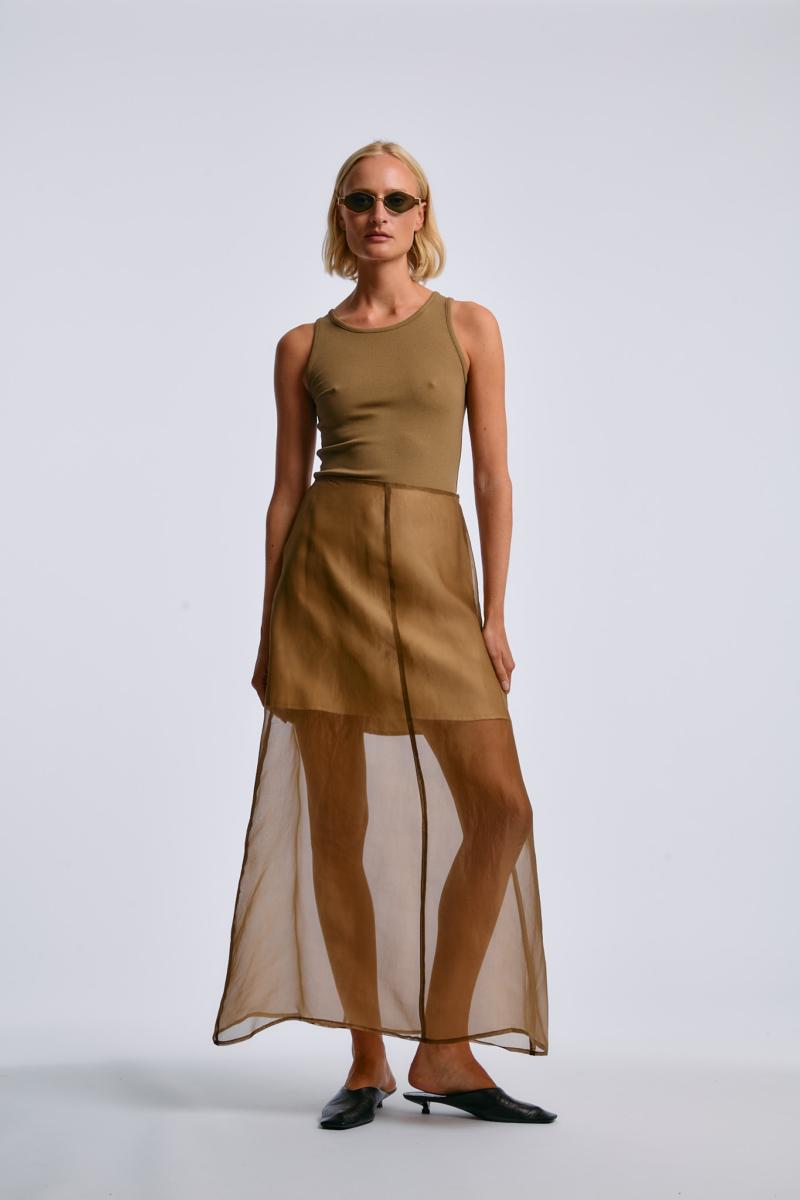 One & Other MARTHE SILK SKIRT OLIVE GREEN