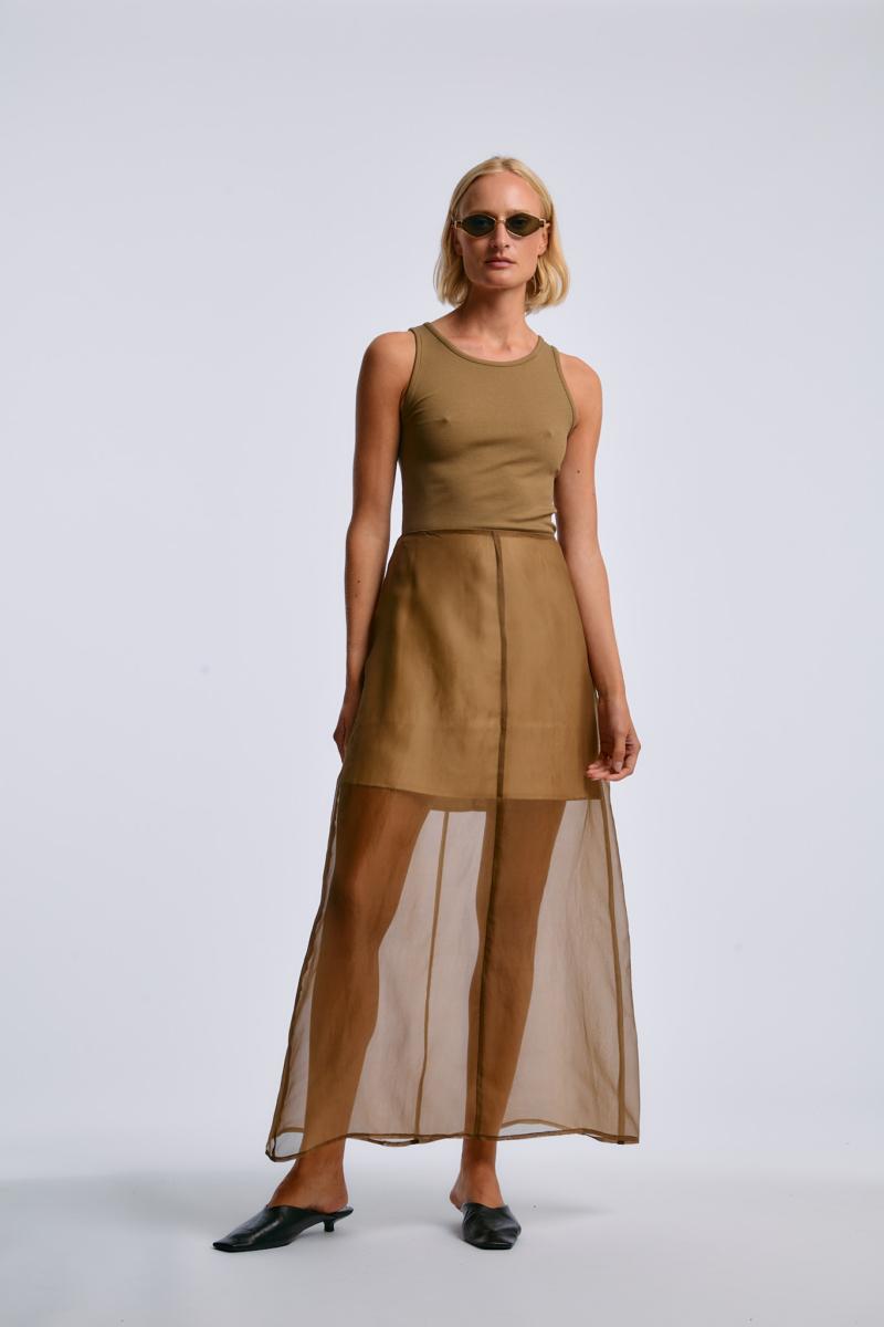 one & other MARTHE SILK SKIRT OLIVE GREEN