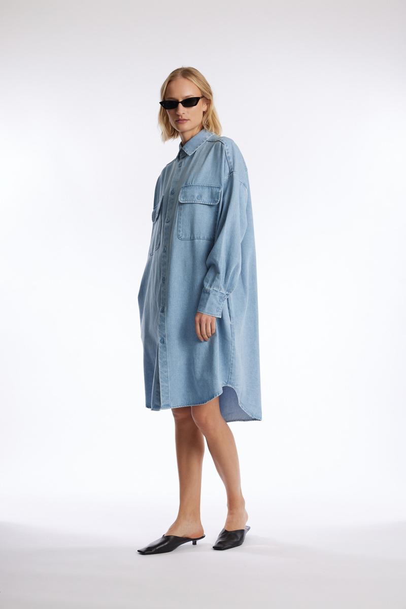One & Other MIAMI DRESS LT BLUE DENIM