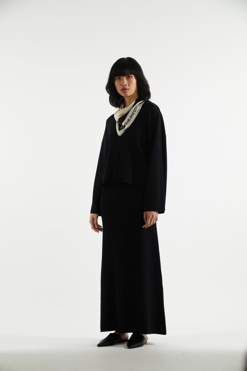 One & Other PRINTED SILK SCARF ECRU/BLACK