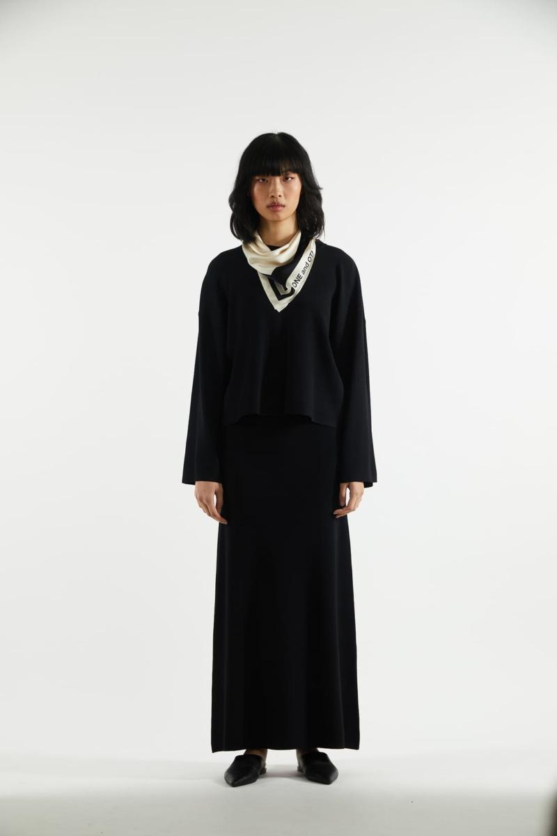 one & other PRINTED SILK SCARF ECRU/BLACK