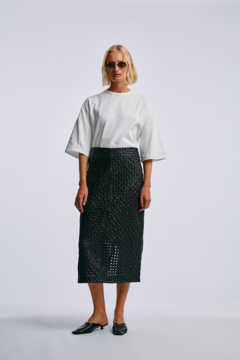 one & other RAF LEATHER SKIRT BLACK