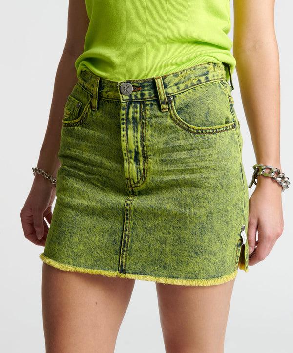 One Teaspoon 2020 High Waist Mini Denim Skirt - Cyber Lime