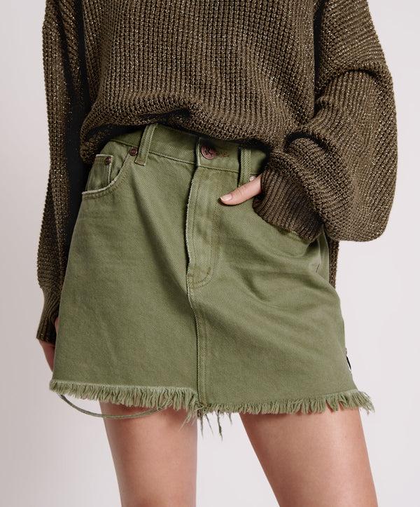 One Teaspoon 2020 High Waist Mini Denim Skirt - Military Khaki