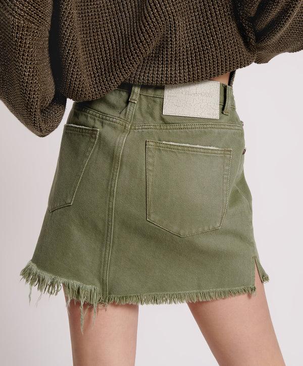 One Teaspoon 2020 High Waist Mini Denim Skirt - Military Khaki