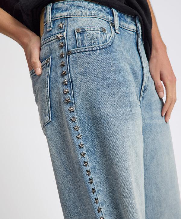 One Teaspoon 25th Anniversary Jackson Mid Waist Wide Leg Studded Denim Jeans - Salty Dog