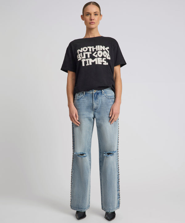 One Teaspoon 25th Anniversary Jackson Mid Waist Wide Leg Studded Denim Jeans - Salty Dog