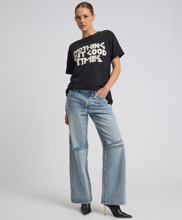 one teaspoon 25th Anniversary Jackson Mid Waist Wide Leg Studded Denim Jeans - Salty Dog