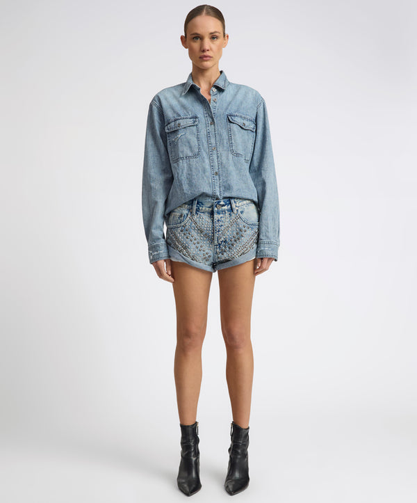 One Teaspoon 25th Anniversary Limited Edition Bandits Low Waist Studded Denim Shorts - Salty Dog