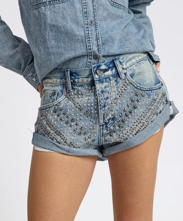 One Teaspoon 25th Anniversary Limited Edition Bandits Low Waist Studded Denim Shorts - Salty Dog