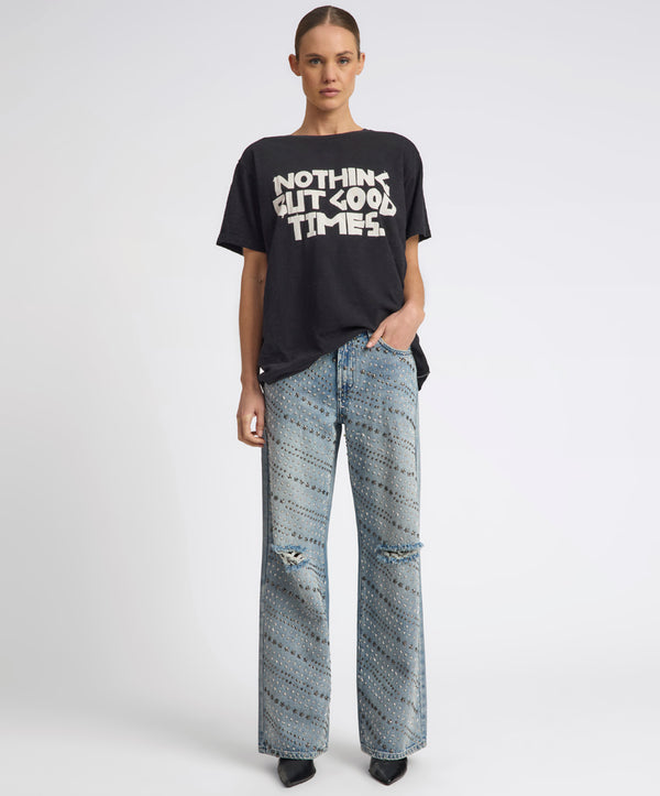 One Teaspoon 25th Anniversary Limited Edition Jackson Mid Waist Wide Leg Studded Denim Jeans - Salty Dog