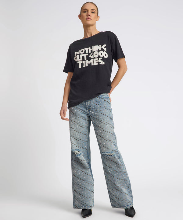 one teaspoon 25th Anniversary Limited Edition Jackson Mid Waist Wide Leg Studded Denim Jeans - Salty Dog