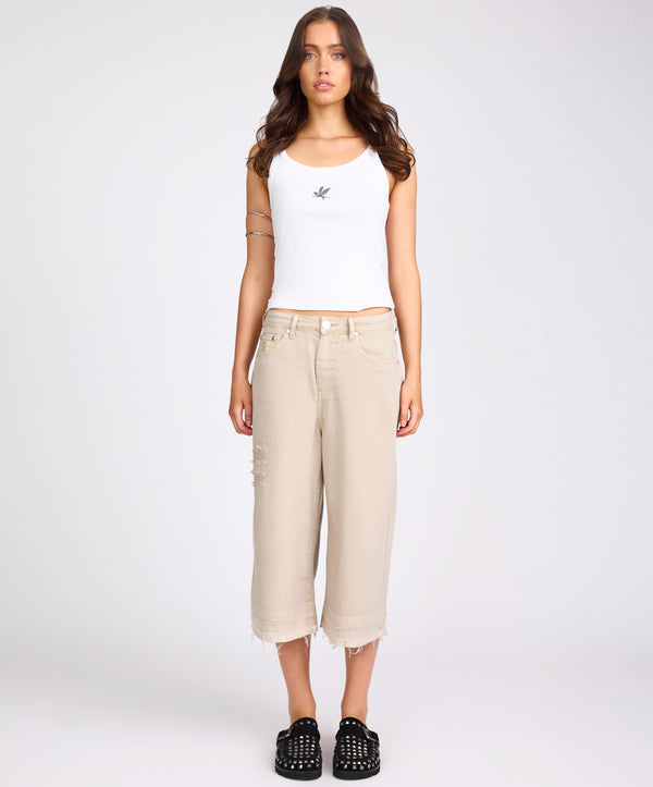 One Teaspoon 720'S Mid Waist Super Long Length Denim Shorts - Stone