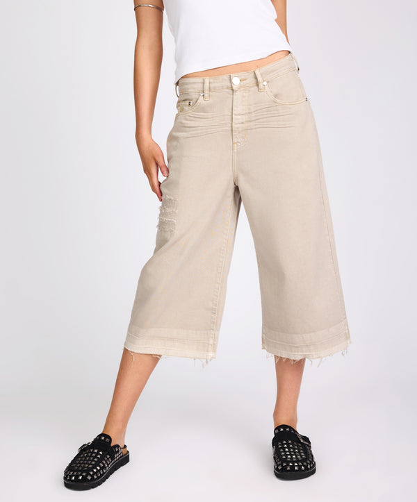 One Teaspoon 720'S Mid Waist Super Long Length Denim Shorts - Stone