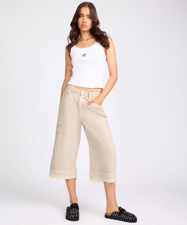 one teaspoon 720'S Mid Waist Super Long Length Denim Shorts - Stone