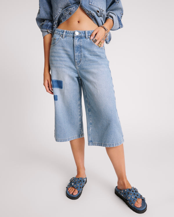 One Teaspoon 720'S Mid Waist Super Long Length Shorts - Cobaine