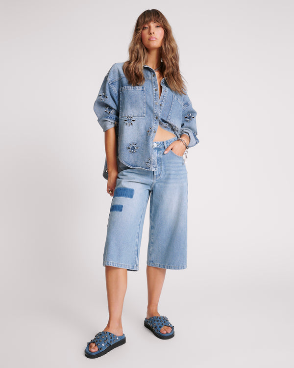 one teaspoon 720'S Mid Waist Super Long Length Shorts - Cobaine