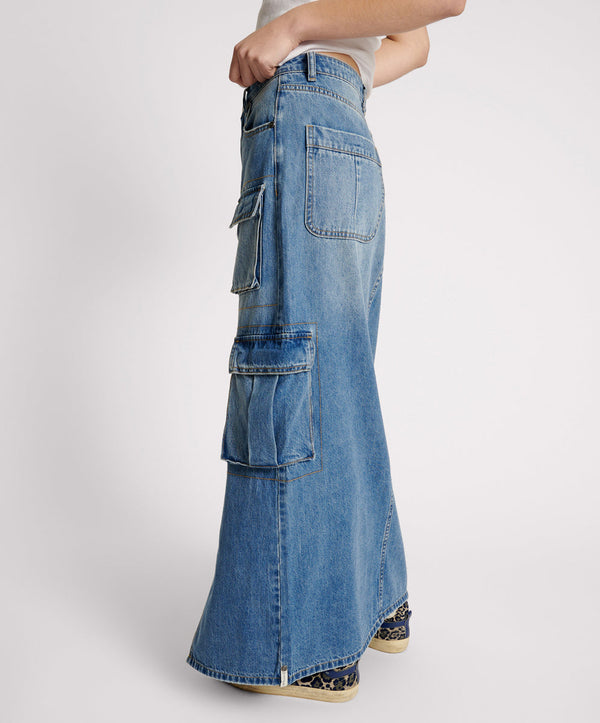 One Teaspoon 90S Cargo Pocket Column Denim Skirt - Pacifica