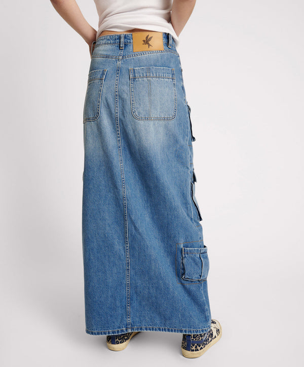 One Teaspoon 90S Cargo Pocket Column Denim Skirt - Pacifica