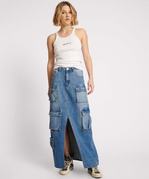 one teaspoon 90S Cargo Pocket Column Denim Skirt - Pacifica
