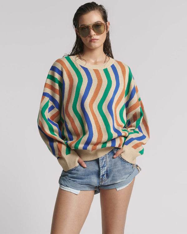 one teaspoon Acid Trip Knitted Wool Sweater - Striped Cream
