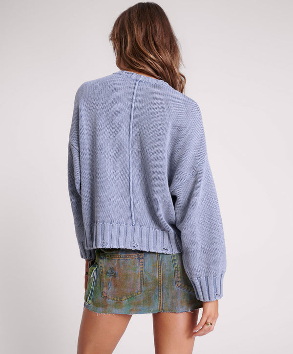 One Teaspoon Acid Washed Oversized Pocket Sweater - Washed Blue