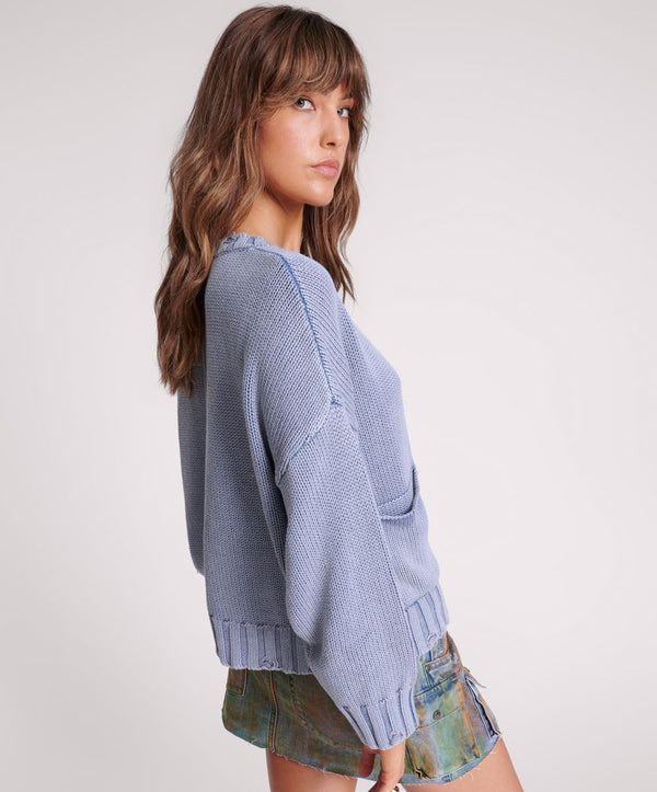 One Teaspoon Acid Washed Oversized Pocket Sweater - Washed Blue