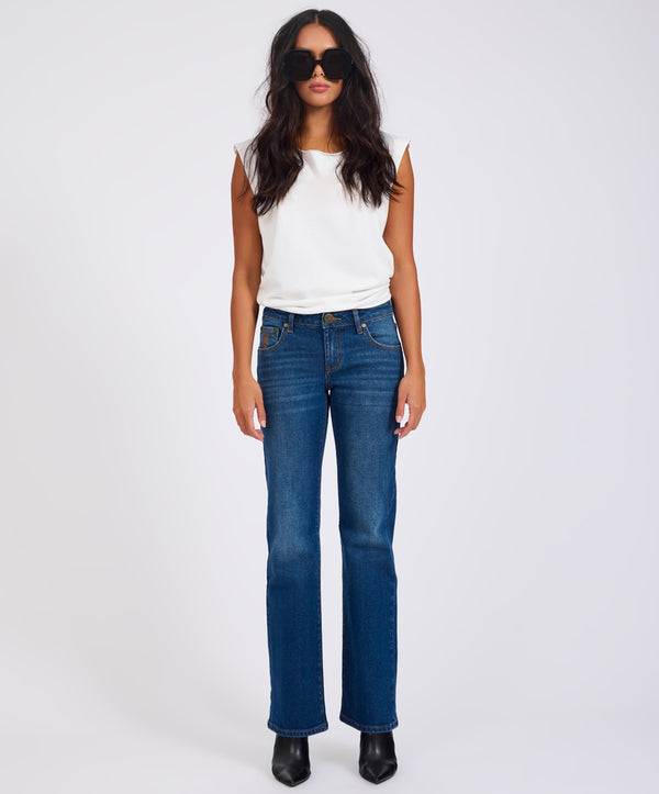 One Teaspoon Alice Low Waist Bootcut Denim Jeans - Indigo Blue