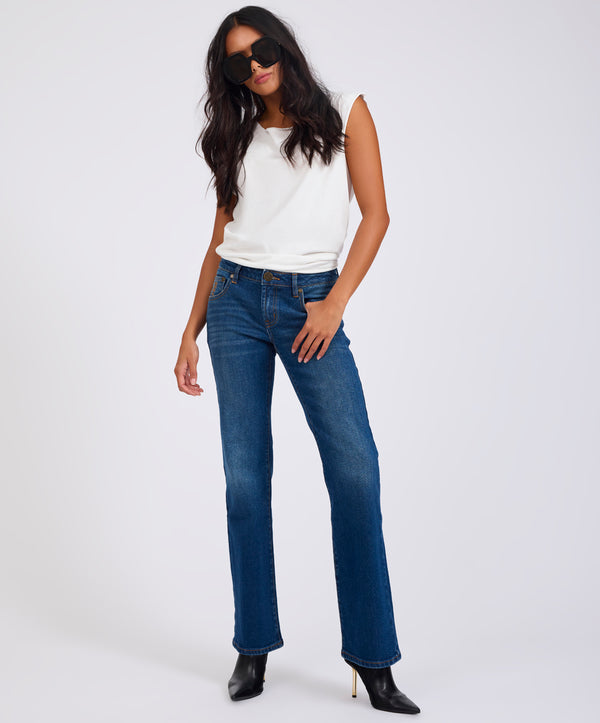 One Teaspoon Alice Low Waist Bootcut Denim Jeans - Indigo Blue